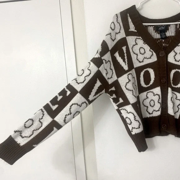 Macy Just Polly Brown and White Button Up Knit Cardigan Small - Picture 4 of 6